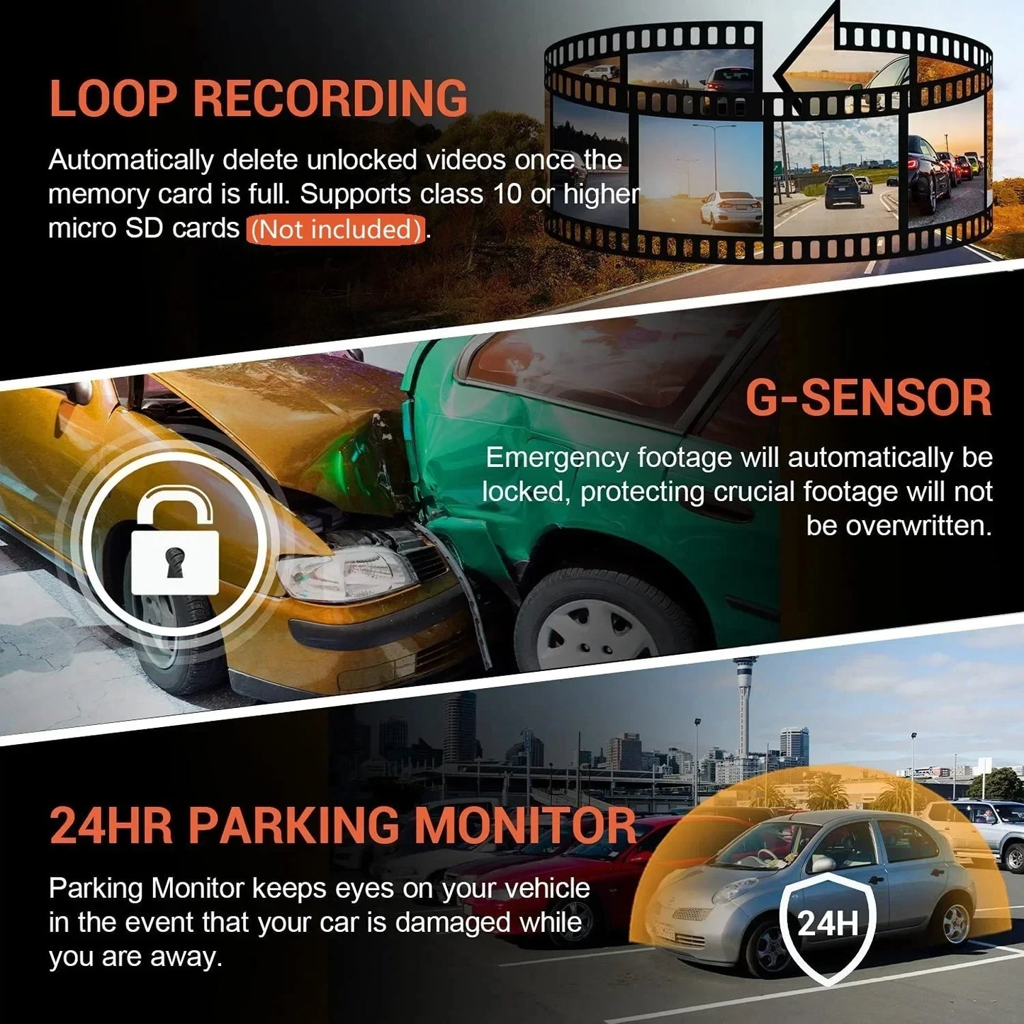 AutoGearHub (™)1080P WIFI Dual camera Dash Cam