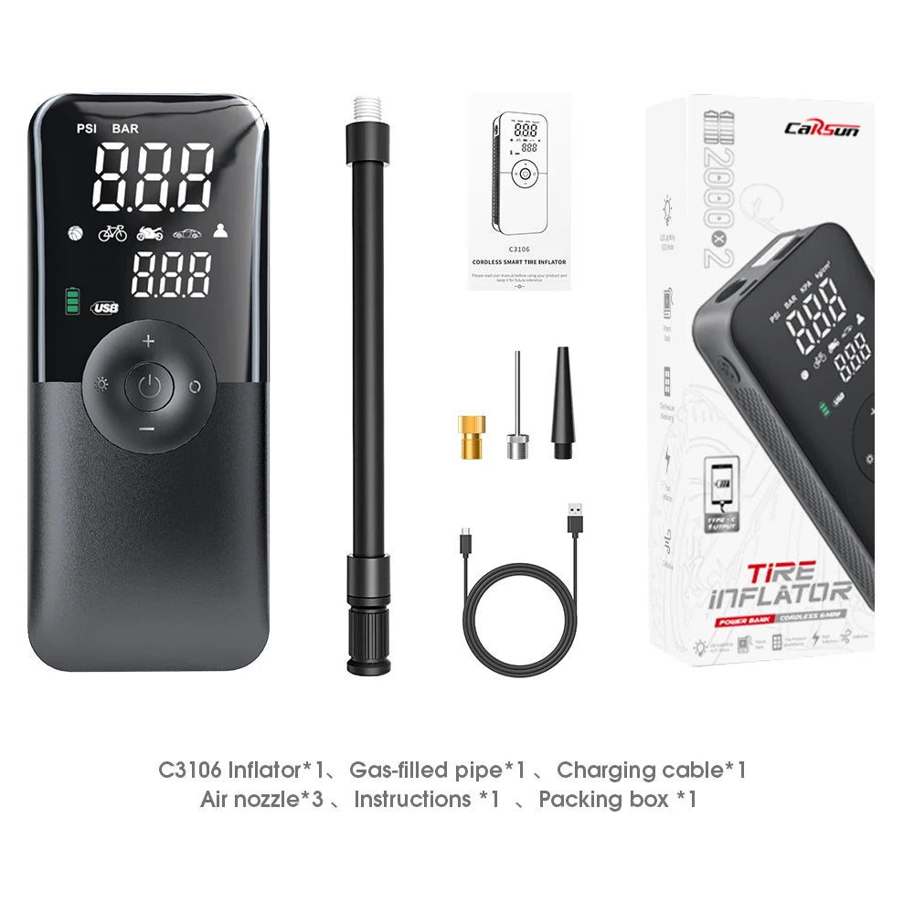 AutoGearHub (™)CARSUN Portable Tire Inflator Rechargeable Electric Inflator For Car